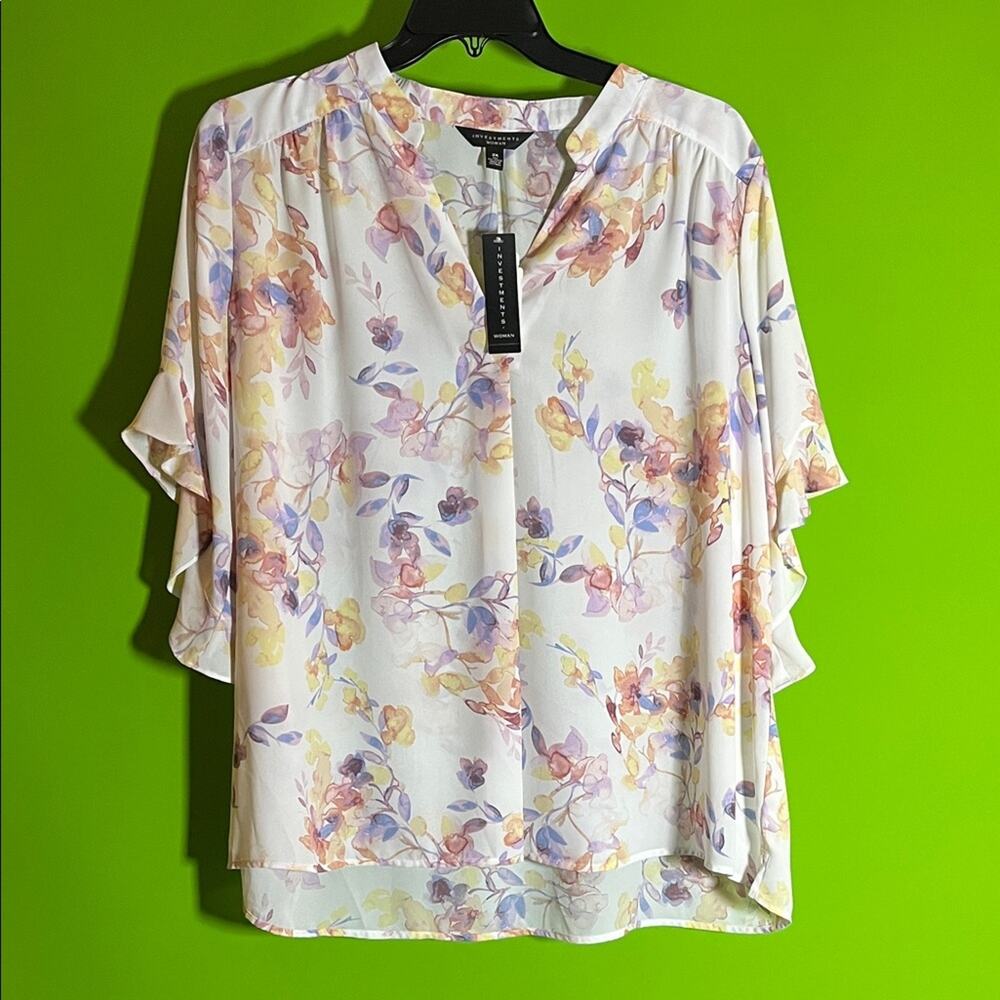 Investments Multicolor Floral Short Sleeve Lightweight Blouse Size 2X